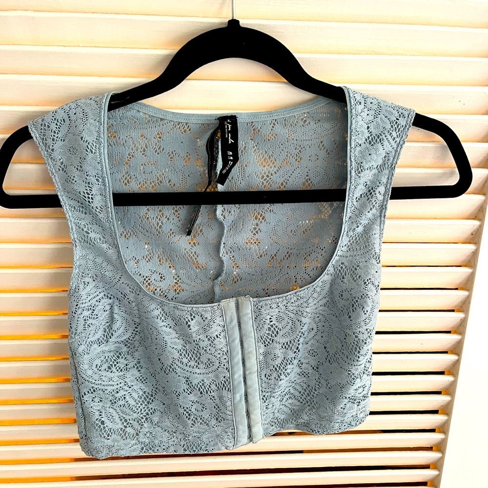 Urban outfitters out from under crop lace light blue top size medium